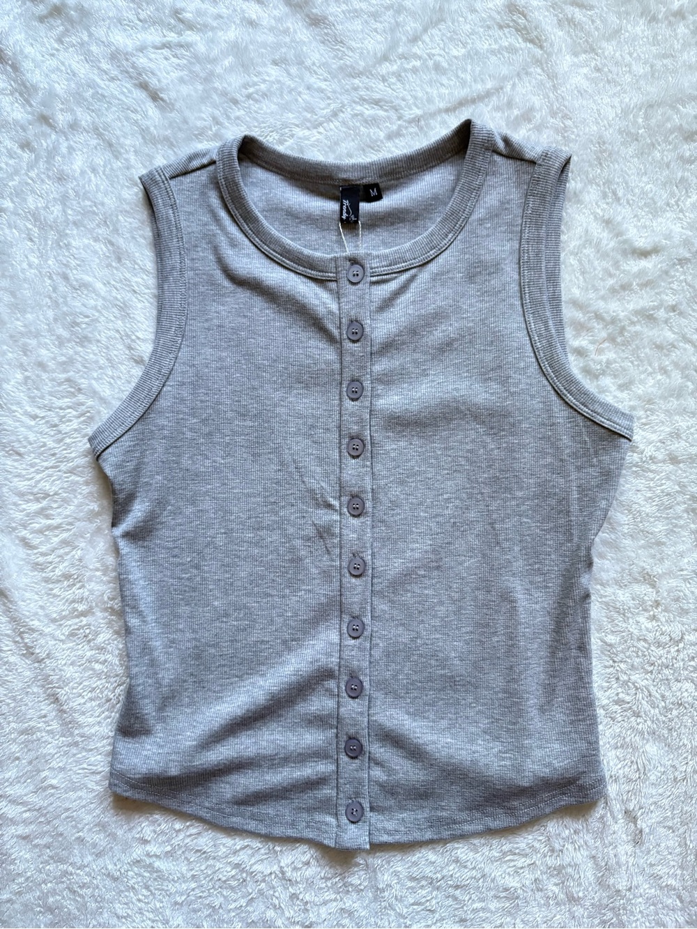 Button-Front Ribbed Tank Top — Gray